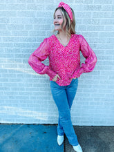 Load image into Gallery viewer, Pink leopard + shimmer Sleeve Top
