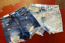 Load image into Gallery viewer, Distressed hem denim shorts
