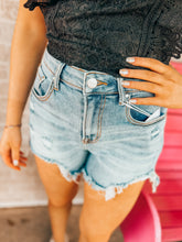 Load image into Gallery viewer, Risen high rise light wash distressed shorts
