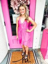 Load image into Gallery viewer, Pink Ruffle lattice open back dress
