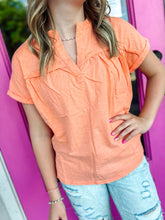 Load image into Gallery viewer, Split neck washed knit top
