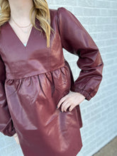 Load image into Gallery viewer, Faux leather wine babydoll dress
