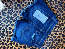 Load image into Gallery viewer, Risen Mid rise dark wash distressed shorts
