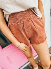 Load image into Gallery viewer, High waist twill mineral wash shorts

