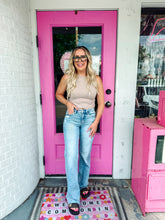 Load image into Gallery viewer, Tummy control mid rise light wash wide leg jeans
