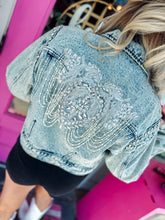Load image into Gallery viewer, Acid wash beaded denim jacket
