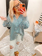 Load image into Gallery viewer, Satin button up top with pockets
