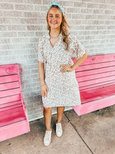 Load image into Gallery viewer, Beige floral flutter sleeve dress
