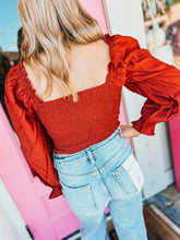 Load image into Gallery viewer, Cinnamon satin puff long sleeve top
