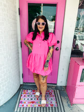 Load image into Gallery viewer, Puff sleeve button collar dress
