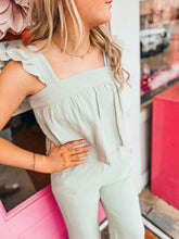 Load image into Gallery viewer, Baby doll ruffle top &amp; wide leg pants set
