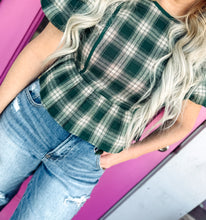 Load image into Gallery viewer, Plaid Bubble Sleeve Peplum Blouse
