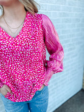 Load image into Gallery viewer, Pink leopard + shimmer Sleeve Top
