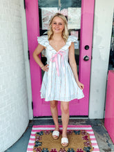 Load image into Gallery viewer, Floral Embroidered Mini Ruffle Bow Dress
