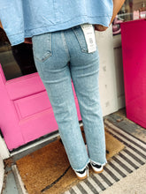 Load image into Gallery viewer, High rise distressed straight leg jeans
