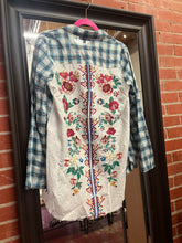 Load image into Gallery viewer, blue/ pink rose april sky Flannels, Small
