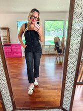 Load image into Gallery viewer, Black Relaxed fit cuffed overalls
