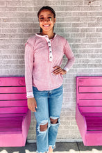 Load image into Gallery viewer, Mineral wash waffle knit Henley long sleeve
