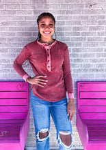 Load image into Gallery viewer, Mineral wash waffle knit Henley long sleeve
