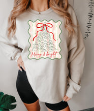 Load image into Gallery viewer, Merry &amp; Bright tree stripes bow
