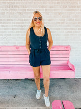 Load image into Gallery viewer, Button black romper

