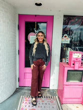 Load image into Gallery viewer, Chocolate Mid Rise Ankle Wide Pants In Lurex Fabric
