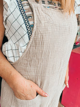 Load image into Gallery viewer, Acid wash ash mocha gauze wide leg overalls
