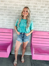 Load image into Gallery viewer, High rise medium wash denim shorts
