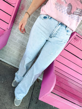 Load image into Gallery viewer, High rise light acid wash wide leg jeans

