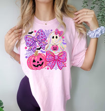 Load image into Gallery viewer, Pink &amp; purple leopard ghost bow tee
