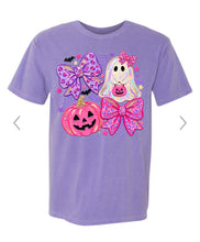 Load image into Gallery viewer, Pink &amp; purple leopard ghost bow tee
