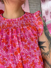 Load image into Gallery viewer, Pink + orange metallic Floral dress
