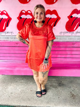 Load image into Gallery viewer, Tangerine leopard satin dress
