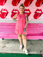 Load image into Gallery viewer, Pink + orange metallic Floral dress
