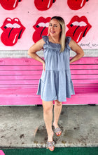 Load image into Gallery viewer, Blue gray ruffle sleeve swing dress
