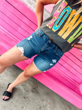 Load image into Gallery viewer, Distressed elastic waist button shorts
