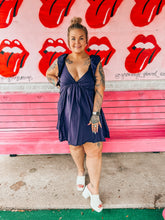 Load image into Gallery viewer, Navy lace up ruffle dress
