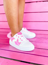 Load image into Gallery viewer, Miss Harper Sneaker in White and Pink Faux Fur
