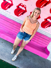 Load image into Gallery viewer, Medium wash cuffed high rise shorts
