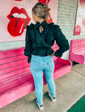Load image into Gallery viewer, Black peplum long sleeve ruffle top
