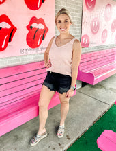 Load image into Gallery viewer, Criss cross button distressed shorts

