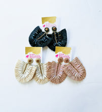 Load image into Gallery viewer, Raffia beaded half moon earrings

