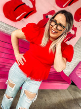 Load image into Gallery viewer, Red Tulle Peplum Top
