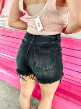 Load image into Gallery viewer, Criss cross button distressed shorts
